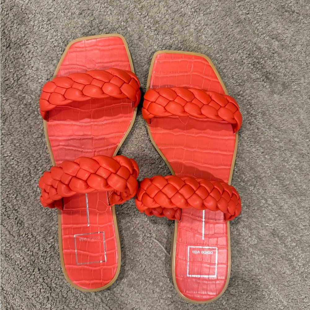 Dolce Vita Coral-Red Braided Double-Strap Slide Sandals